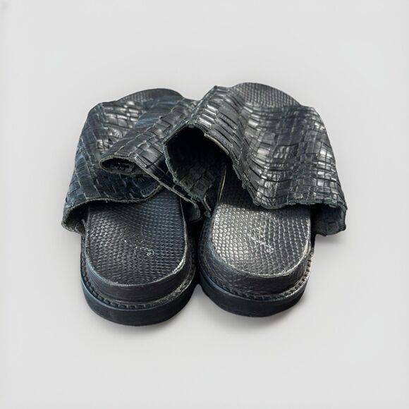 Free People IDLEWILD Footbed Sandals Size 38 Black Woven Leather Slides 8 - Picture 4 of 8